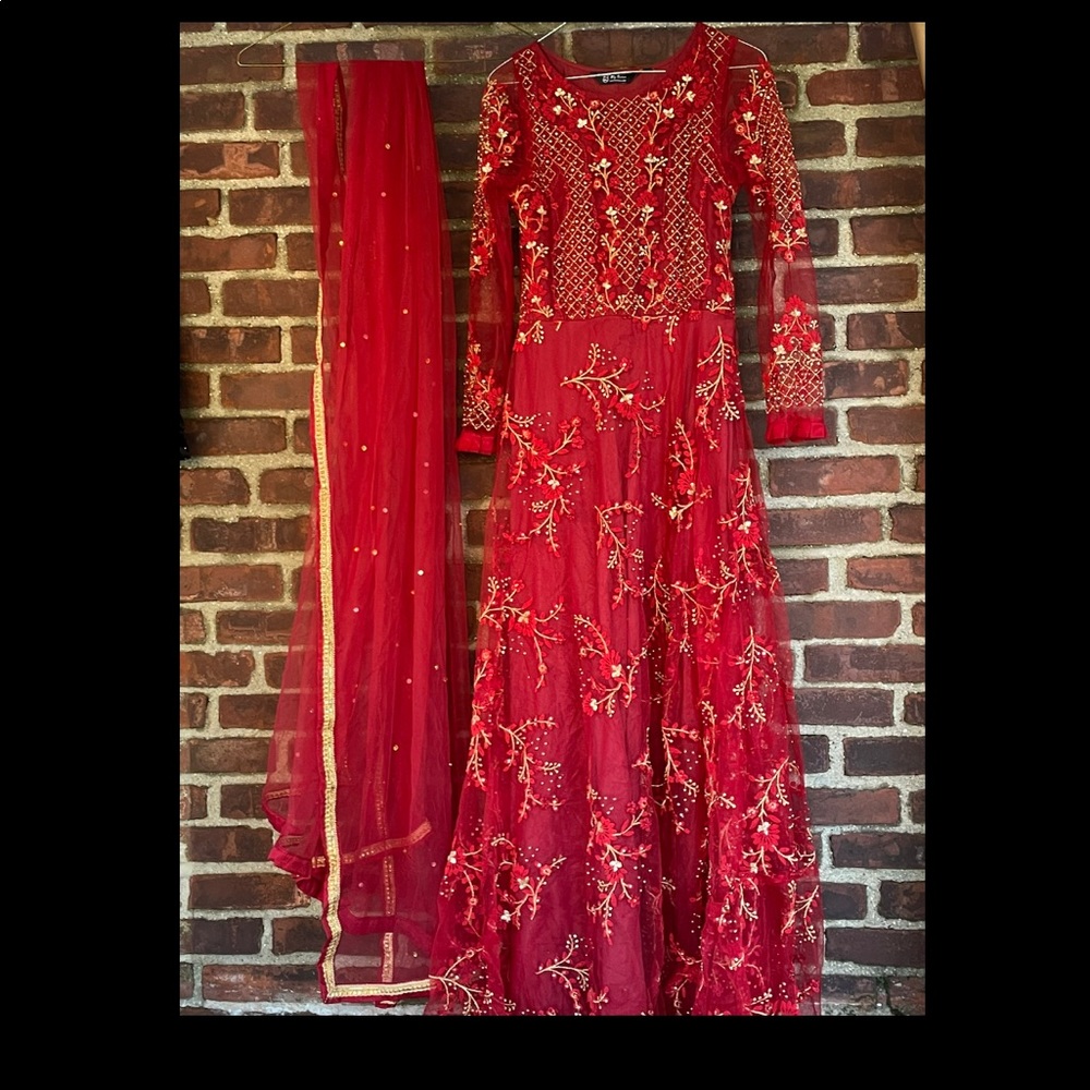 My Batou long Indian red dress matching scarf (M)